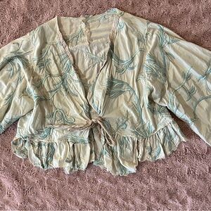 Magnolia Pearl Cream and Green Floral Blouse